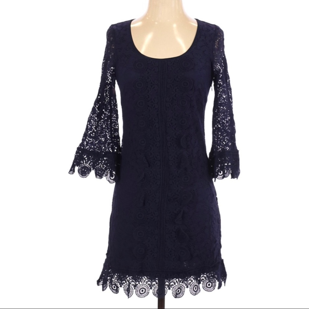 Laundry by Shelli Segal Crochet Dress Dark Blue Dress Scoop Neck